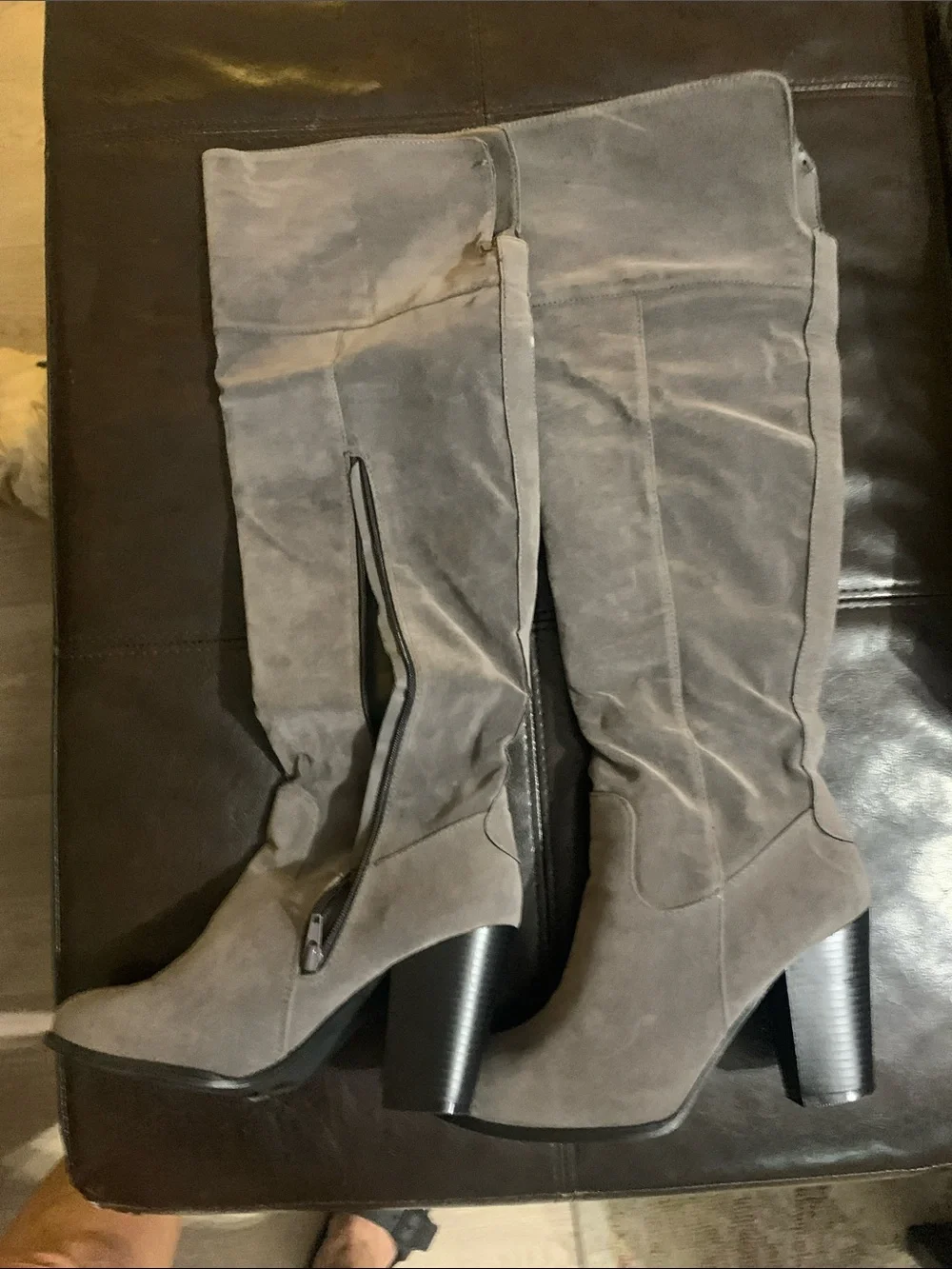 Yoki Grey Over-the-Knee Block Heel Boots